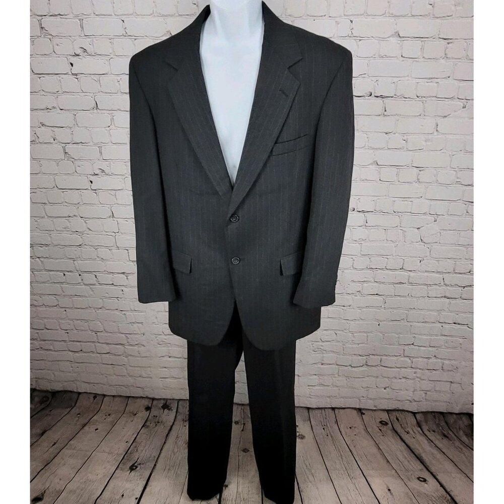 Botany 500 Couture Grey Pinstriped Full 2 Piece Suit USA Jacket 42L Pants 33x32